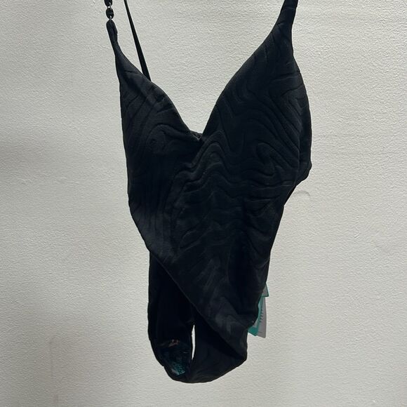 Anthropologie x Seafolly Second Wave V Neck One Piece Swimsuit Black US 6 NWT - Picture 5 of 10